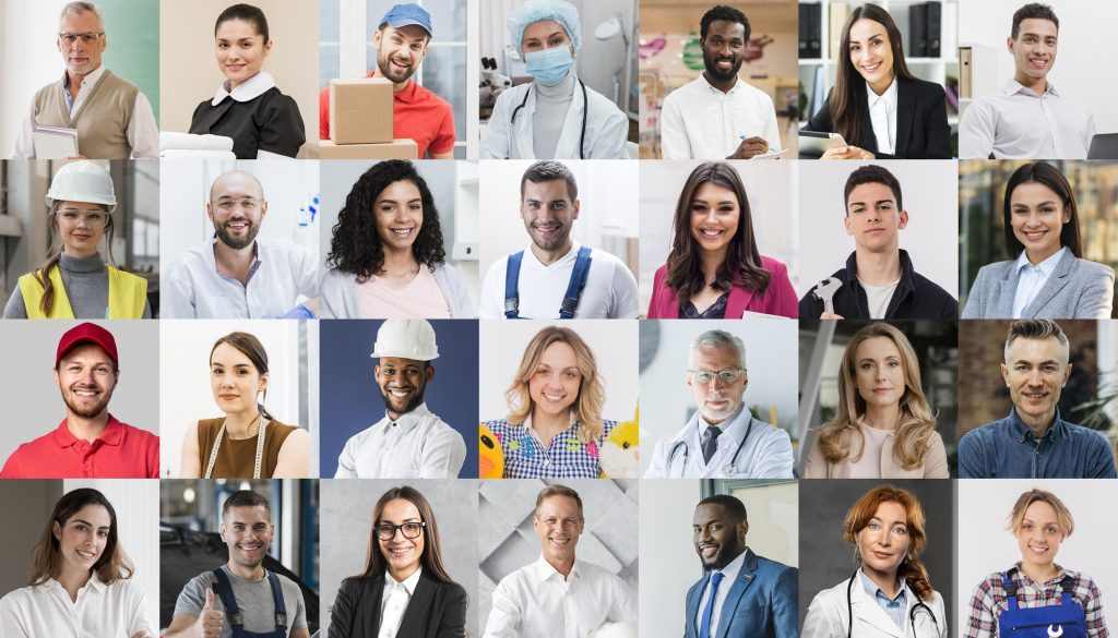 A collage with multiple professionals from different professions, demonstrating how everyone can benefit from using the P87 form.